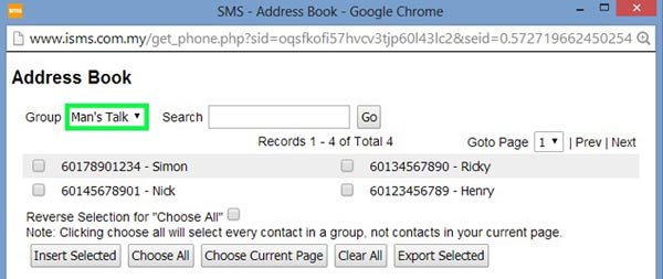 iSMS SMS Group Messaging example