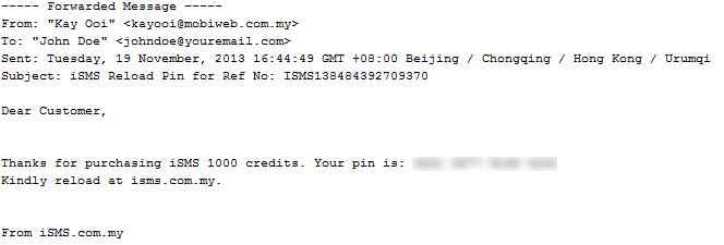 iSMS Reload PIN Email