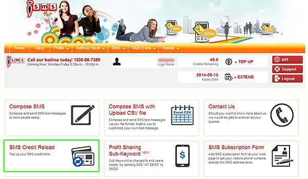 iSMS Credit Reload Menu