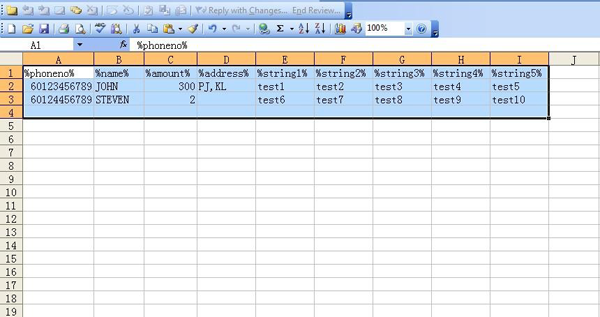 Example CSV columns mapped to personalisation tokens.