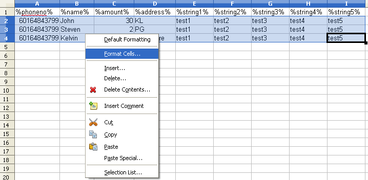 Format Cells selected in OpenOffice Calc.