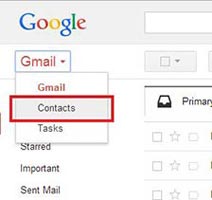Contacts selected from the Gmail menu.