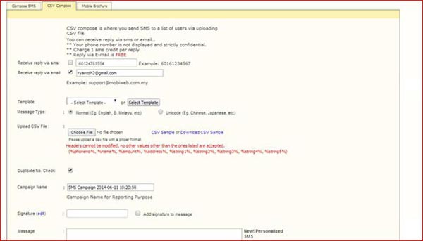 The iSMS CSV sample format.