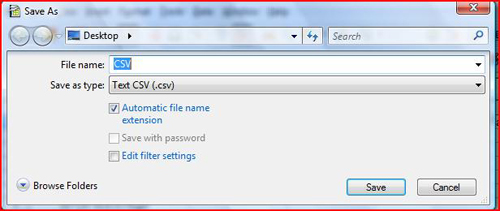 Saving the file as Text CSV.