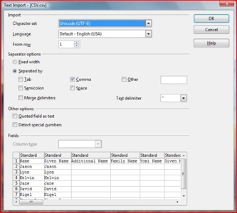 Import format selection when opening the Gmail CSV.