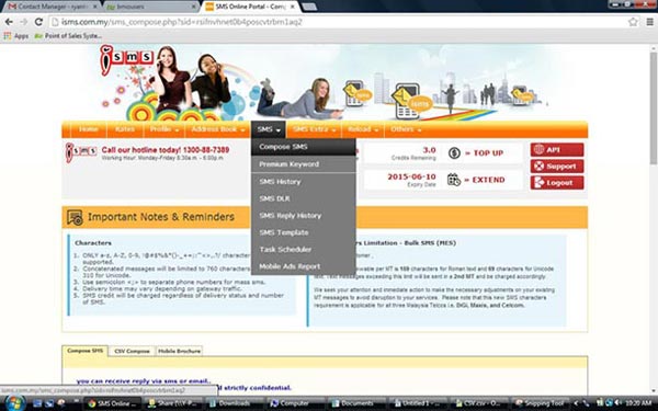 CSV Compose page in iSMS.